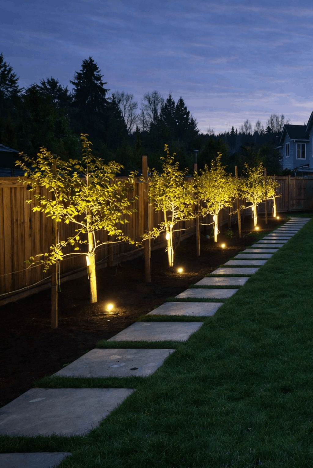 Lighted Espalier Pathway